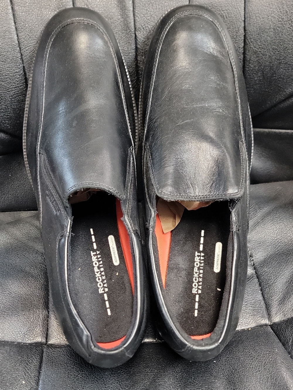 Rockport Black Leather Slip-On Loafers with Red Accents